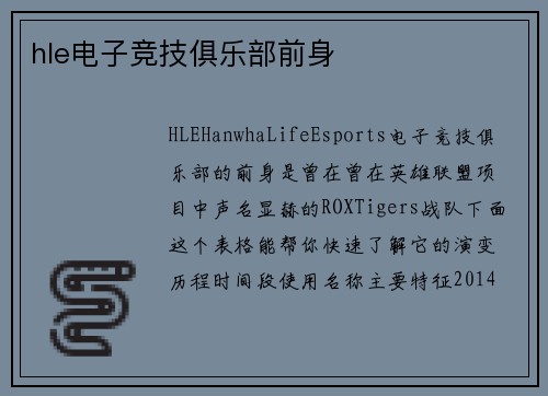 hle电子竞技俱乐部前身